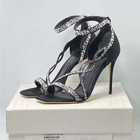 Alexander McQueen Crystal-Embellished Satin High-Heel Sandals size 39.5 - Picture 12 of 14